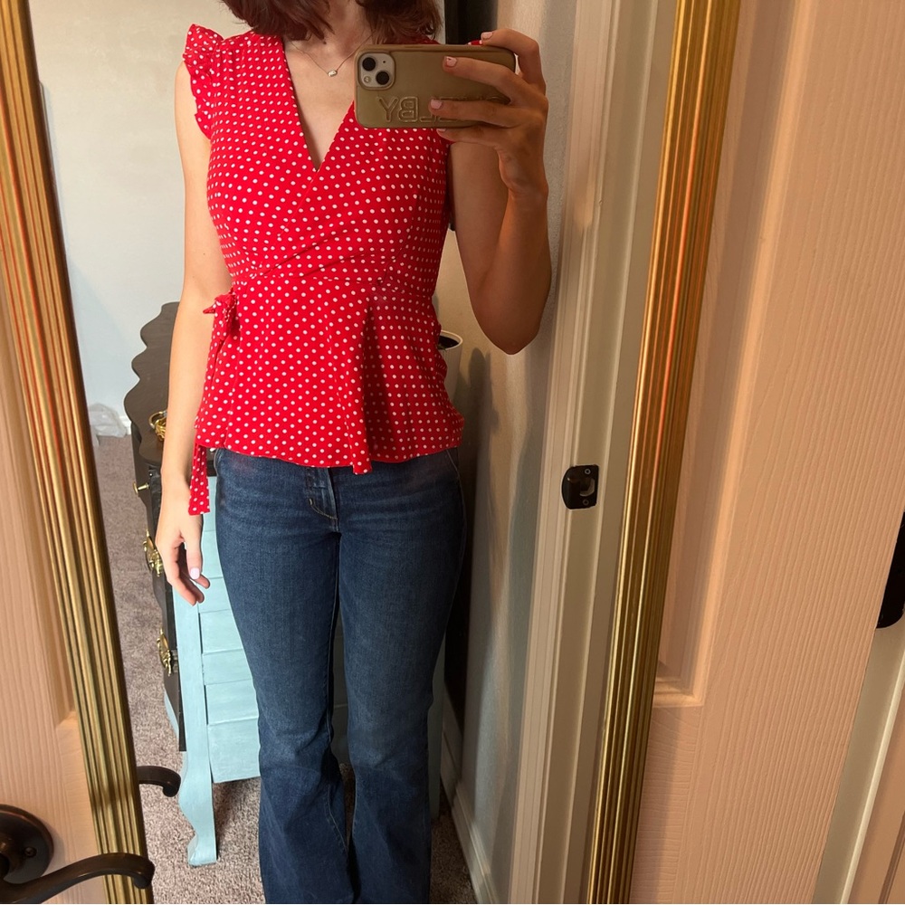 Red Polka Dot Wrap Top
